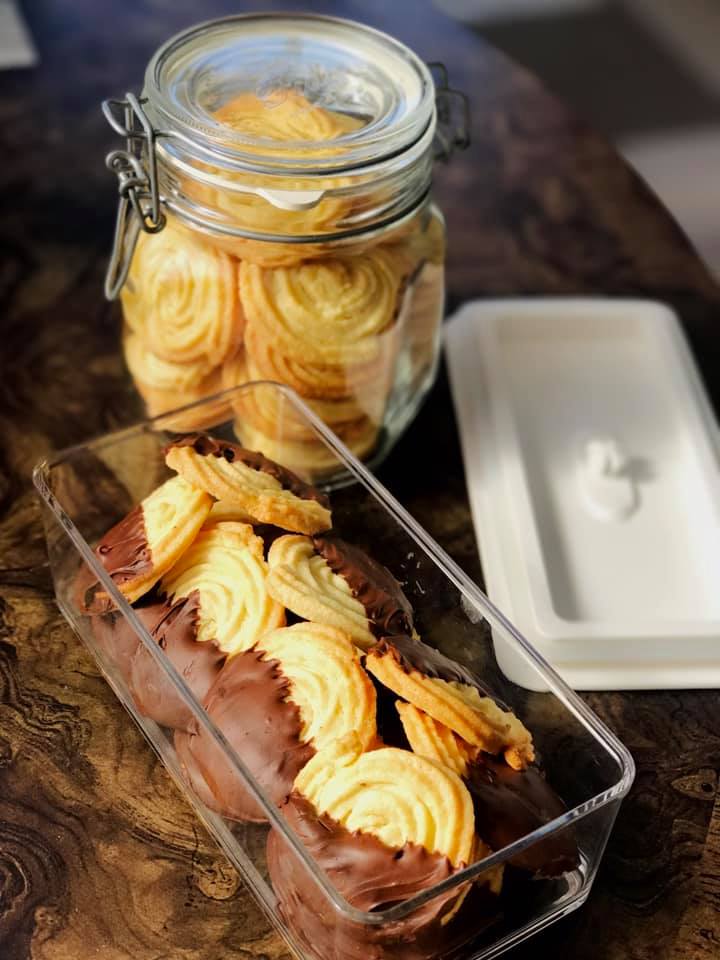 butter cookies with chocolate dipped